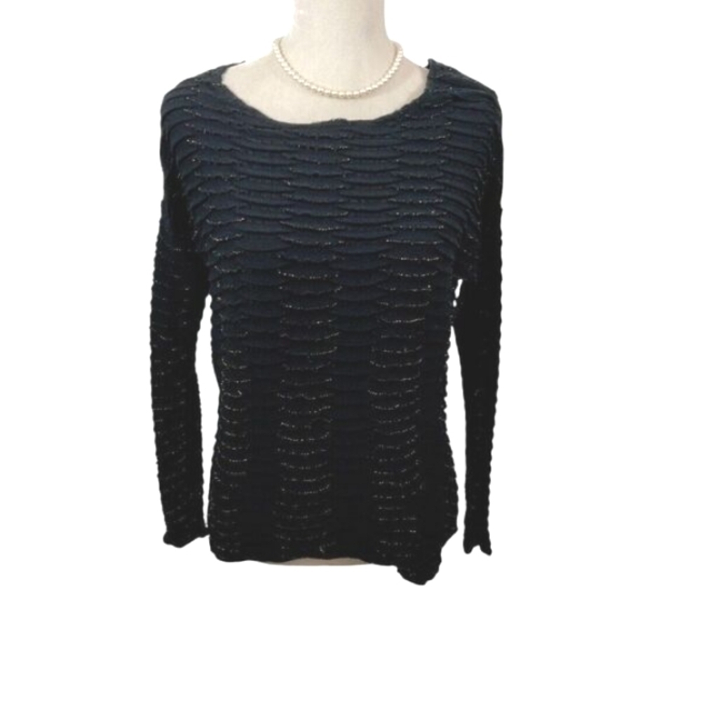 Rock & Republic Woman's Small Top Black Metallic Pullover Long Sleeve